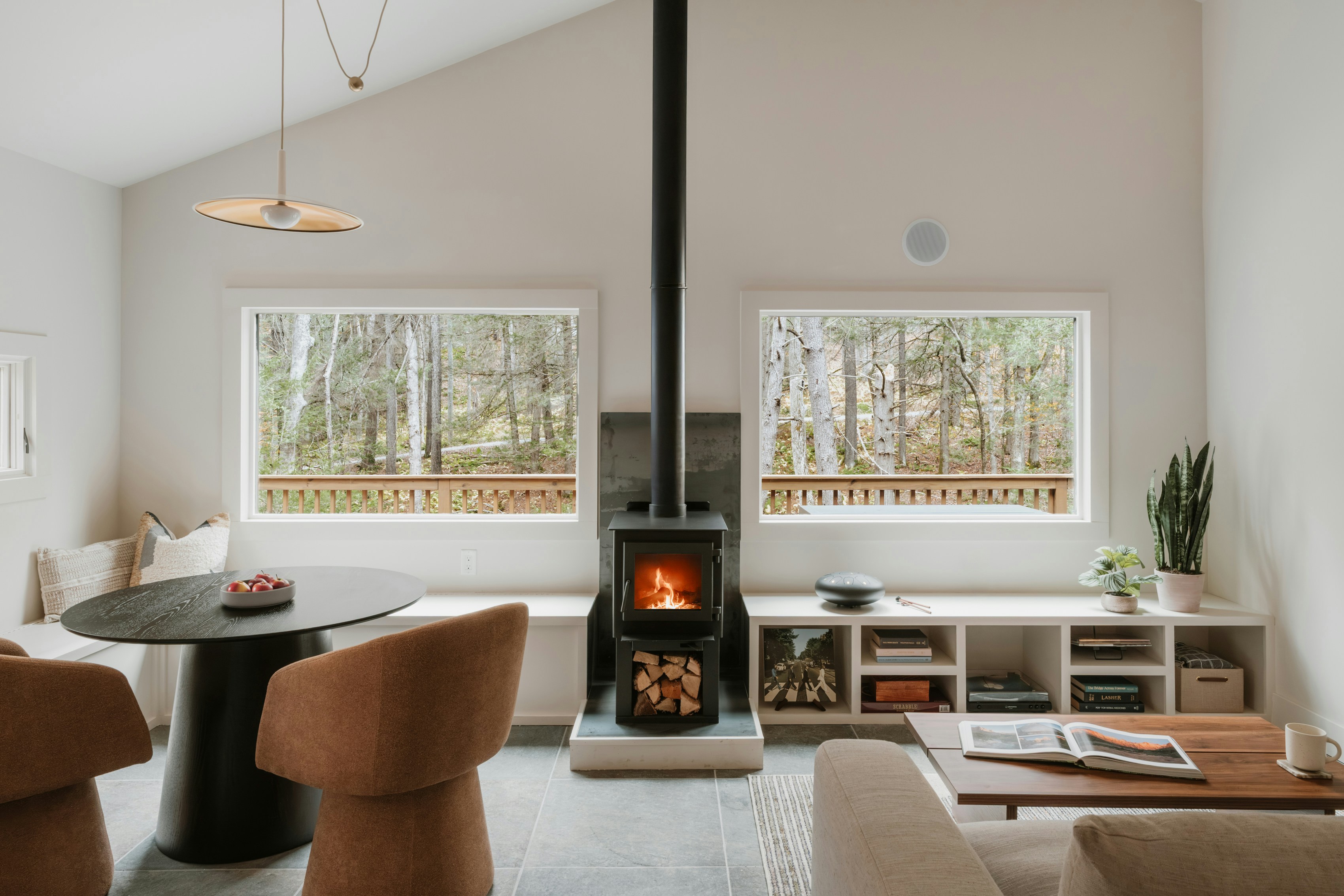 Modern living room extension with woodburner stove