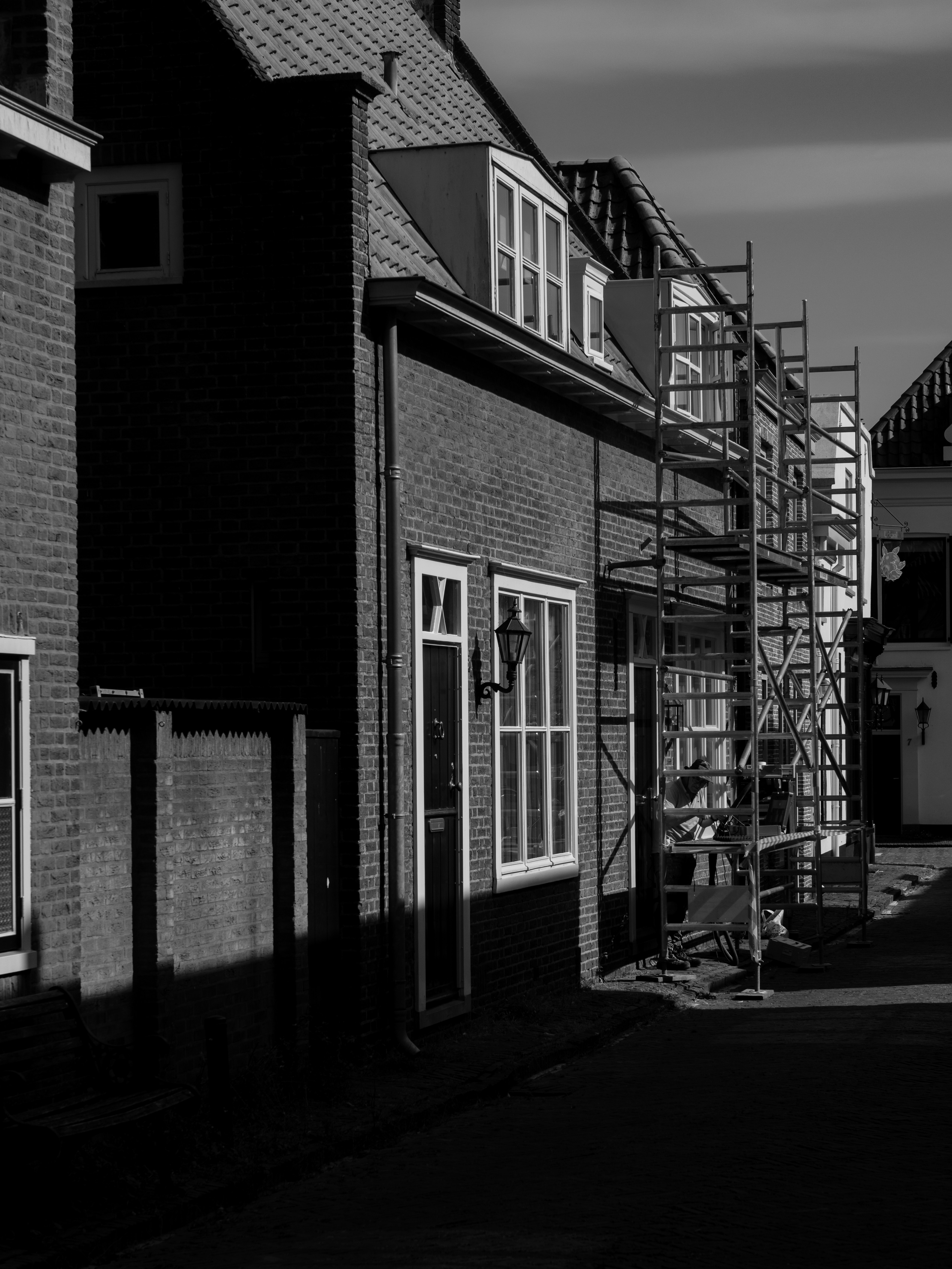 Scaffolding erected on Victorian terrace for full re-roof in Bournemouth